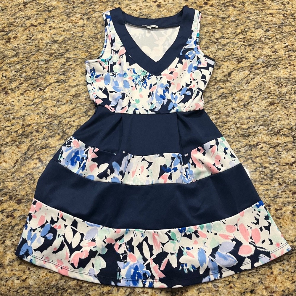 Vintage Charlotte Russe Navy Floral Fit and Flare V-Neck Mini Skater Dress S